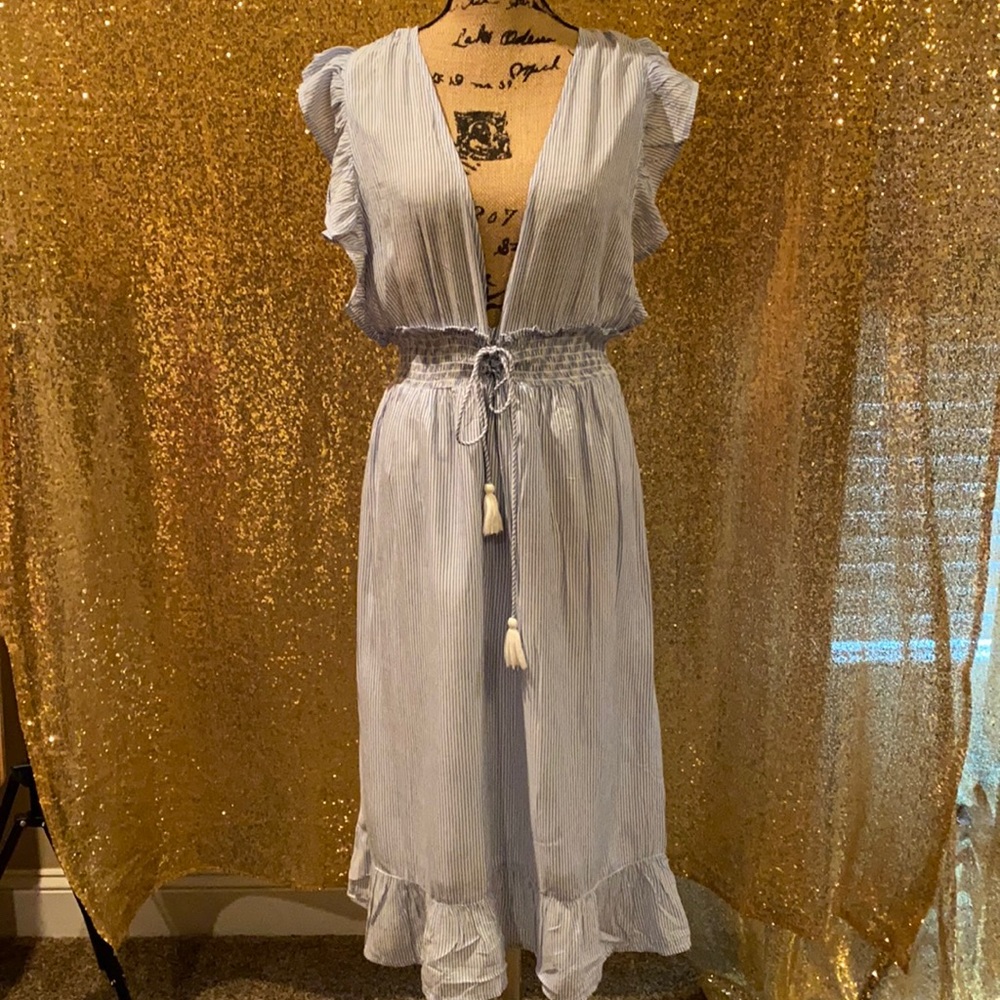 Pin stripe baby blue and white dress with lining.